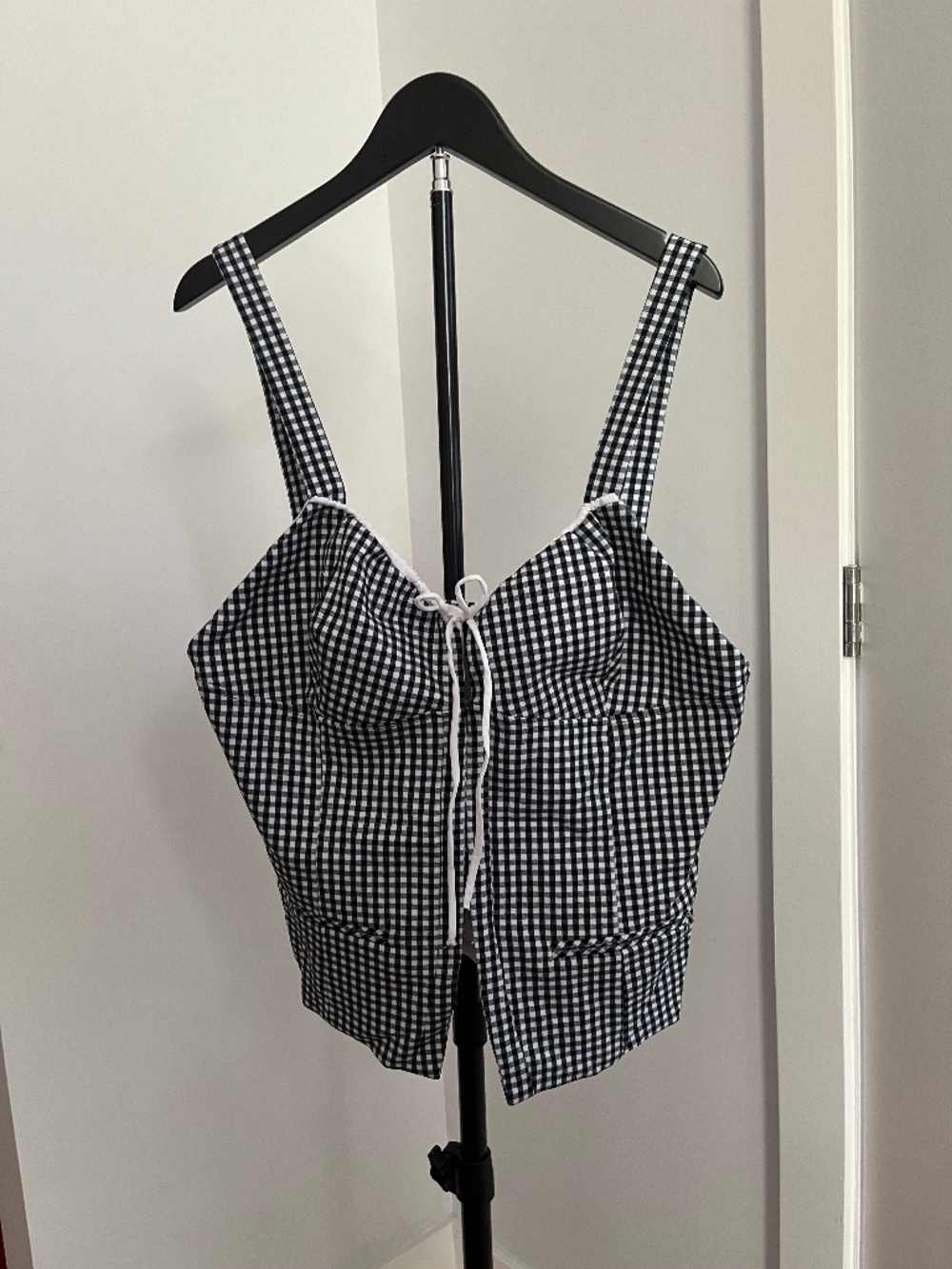 Country western bustier top in navy gingham - Zara XXL NWT - Picture 2 of 7